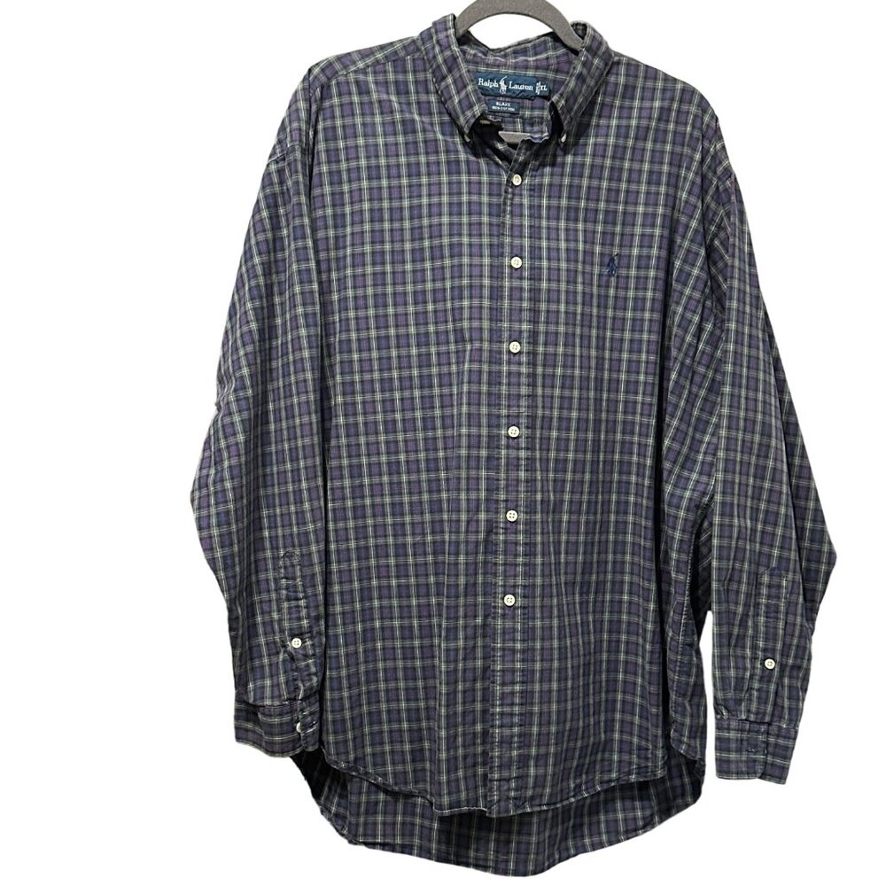 Ralph Lauren 100% cotton Blake men’s size XL blue plaid button down shirt